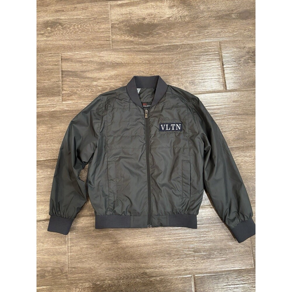 Valentino Boys Gray Bomber Jacket‎ Size 8 Logo Olive Green Lightweight Sporty